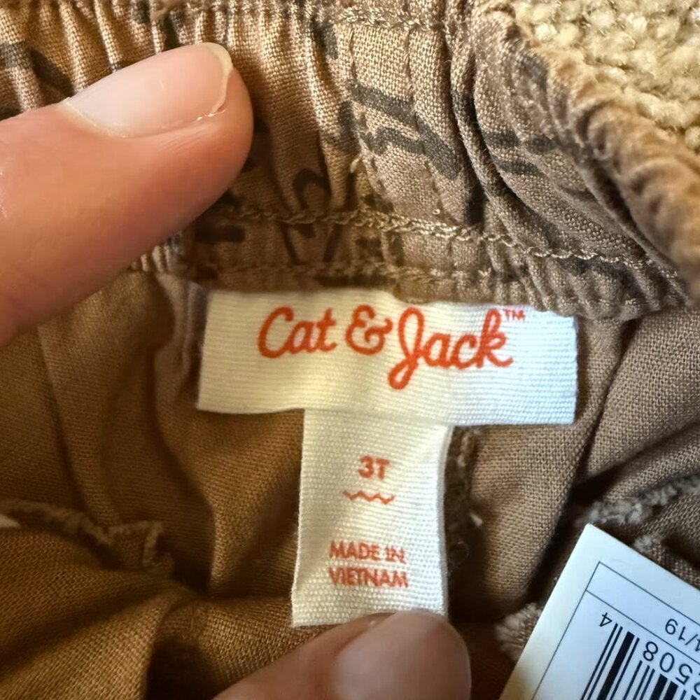 NWT Cat & Jack Boys 3T Drawstring Dinosaurs Brown Shorts Casual Kidswear Artsy - Picture 2 of 9